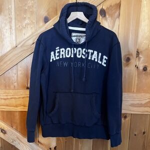 Aeropostale Men's Medium Navy Blue Pullover Hoodie New York City Kangaroo Pocket
